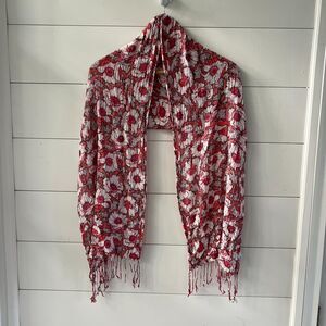 Scarf Pink Coral Floral Crinkle Rectangle Neck Head 18"x72"